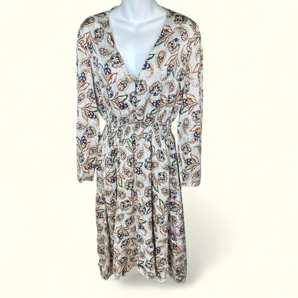 Maje NW0T SZ42 EU= XL NWOT Risleya Shirred Printed Satin midi dress‎ - Picture 4 of 16